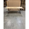SECONDE MAIN - Table à manger rectangulaire 220x100cm bois chêne pieds épingles croisés métal noir