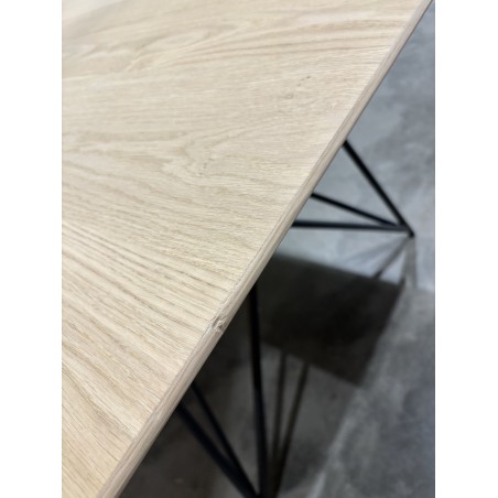 SECONDE MAIN - Table à manger rectangulaire 220x100cm bois chêne pieds épingles croisés métal noir