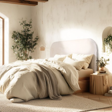 Upholstered headboard for 140/160 cm beds in beige - Arthur Collection