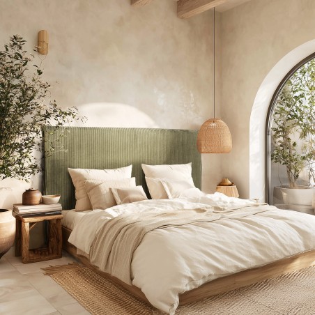 Upholstered headboard for 140/160 cm beds in green corduroy - Arthur Collection