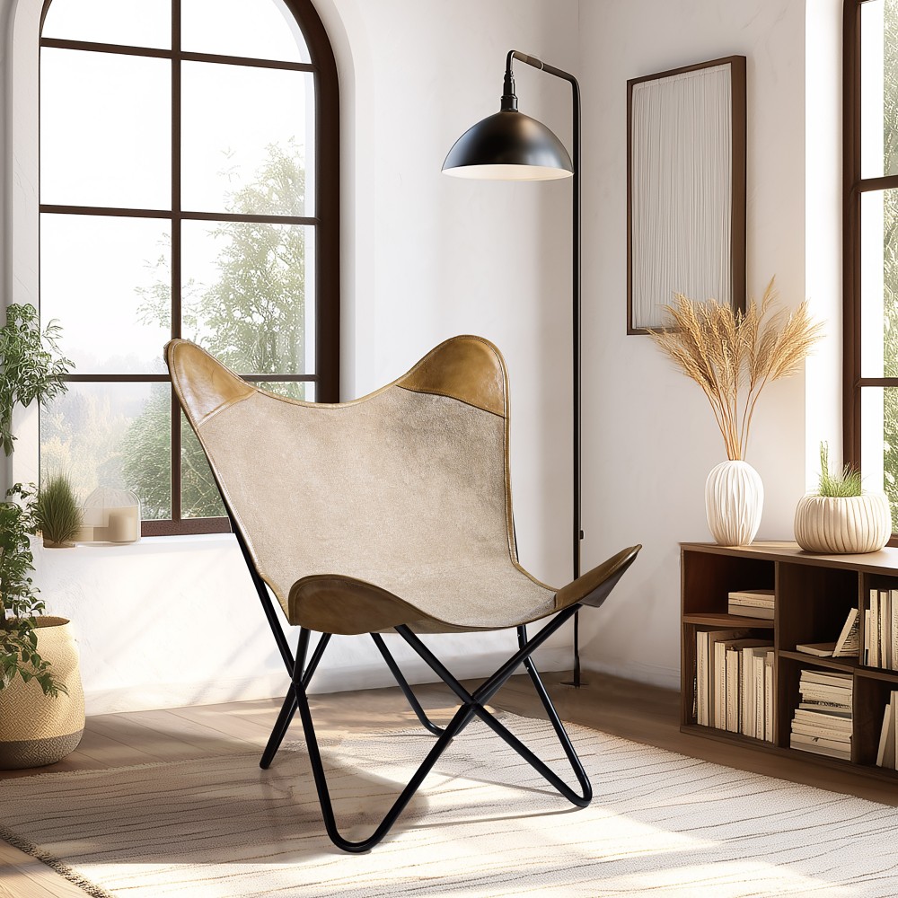 Chaise en toile et cuir papillon / butterfly - Collection Marcel Chaise en toile et cuir papillon / butterfly - Collection Marcel