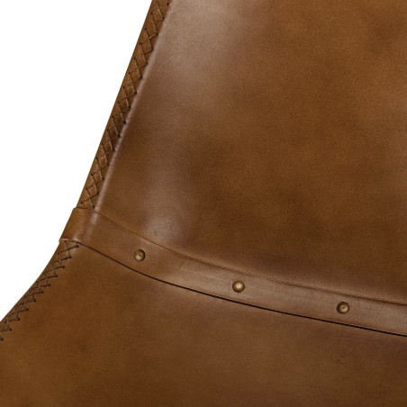 Lot de 2 chaises en cuir marron et pieds acier