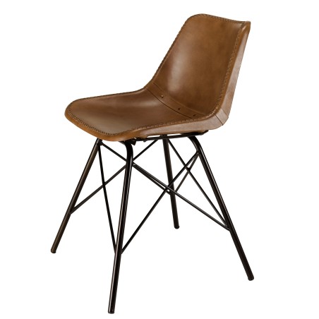 Set of 2 brown leather chairs with steel legs