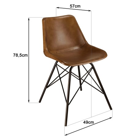 Lot de 2 chaises en cuir marron et pieds acier