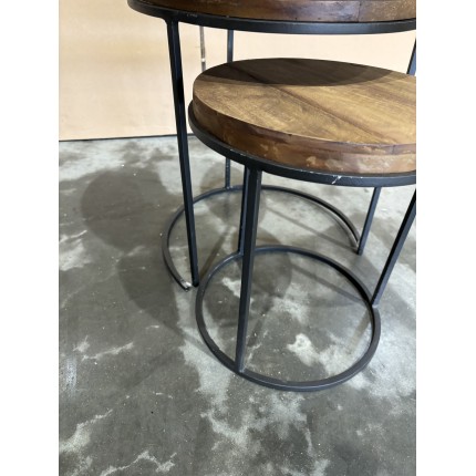 SECONDE MAIN - Set de 2 tables d'appoint rondes gigogne Teck recyclé Acacia