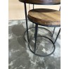 SECOND HAND - Set of 3 Round Brown Side Tables - Recycled Teak Acacia Mahogany Black Metal Legs SIXTINE