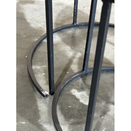 SECOND HAND - Set of 3 Round Brown Side Tables - Recycled Teak Acacia Mahogany Black Metal Legs SIXTINE