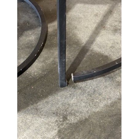 SECOND HAND - Set of 3 Round Brown Side Tables - Recycled Teak Acacia Mahogany Black Metal Legs SIXTINE