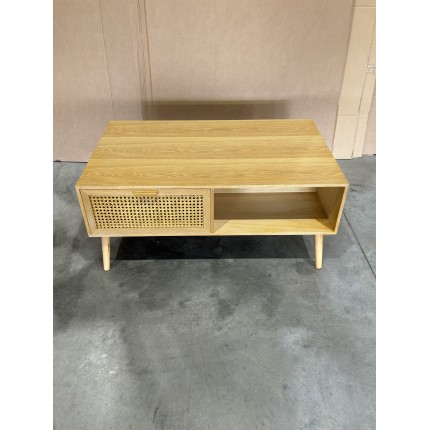 SECONDE MAIN - Table basse 2 tiroirs 1 niche bois cannage