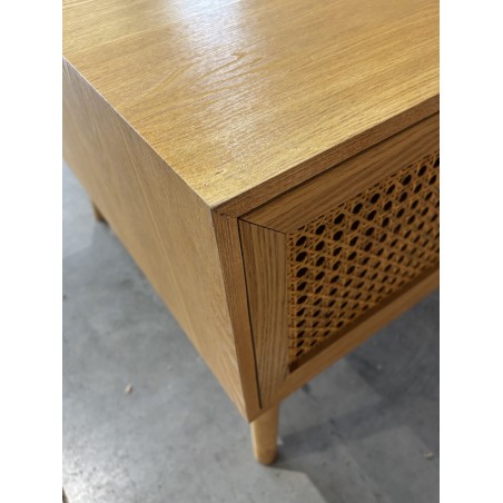 SECONDE MAIN - Table basse 2 tiroirs 1 niche bois cannage