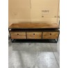 SIXTINE Brown TV Stand with 3 Drawers - Recycled Teak & Metal | 150x40x55 cm