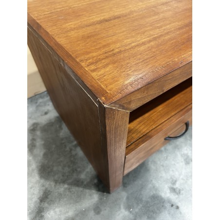 SECONDE MAIN - Meuble TV marron 2 grands tiroirs 1 petit tiroir bois Mindi