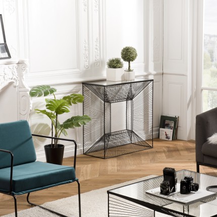 SECONDE MAIN - Console carrée métal noir plateau verre