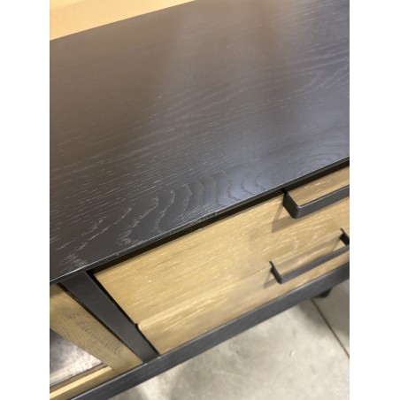 ALMA Brown/Black TV Stand with Sliding Glass Doors - Trendy and Functional