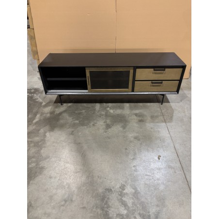 ALMA Brown/Black TV Stand with Sliding Glass Doors - Trendy and Functional