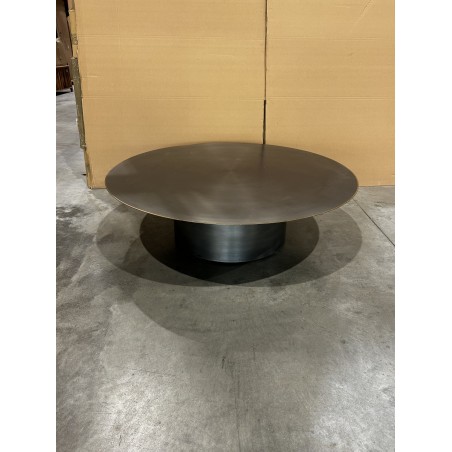 SECONDE MAIN - Table basse ronde 120x120cm en fer noir et bordure dorée