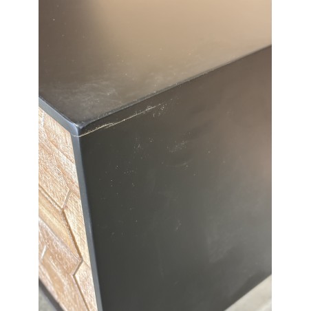 SECONDE MAIN - Chevet noir 2 tiroirs scandi bois Sapin marqueté pieds métal doré