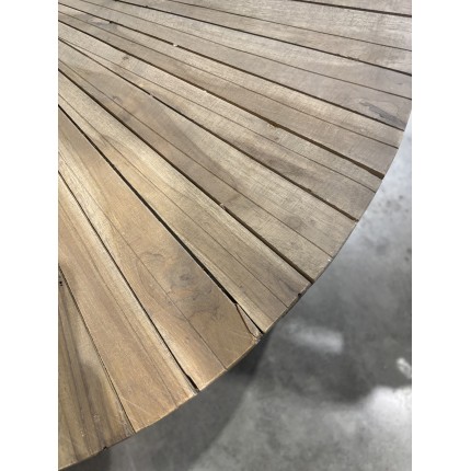 SECONDE MAIN - Table basse ronde 90x90cm bois Teck naturel pieds épingles scandi métal noir