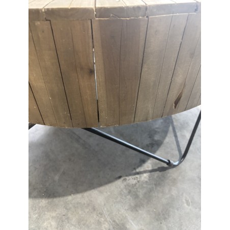 SECONDE MAIN - Table basse ronde 90x90cm bois Teck naturel pieds épingles scandi métal noir
