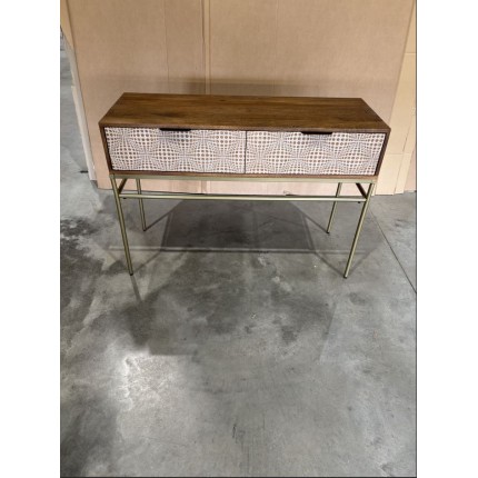SECONDE MAIN - Console en bois de manguier 2 tiroirs motifs ethniques