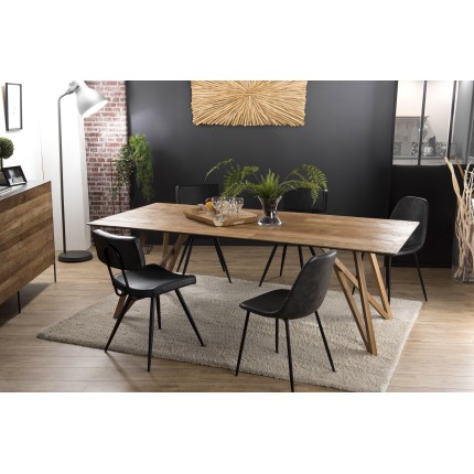 SECONDE MAIN - Table à manger rectangulaire 220x100cm bois teck recyclé pieds croisés teck