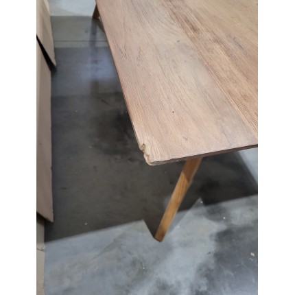 SECONDE MAIN - Table à manger rectangulaire 220x100cm bois teck recyclé pieds croisés teck