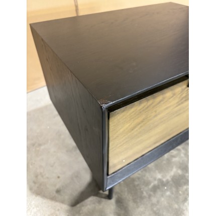 ALMA Black Bedside Table 1 Drawer Dark Brown Metal Legs