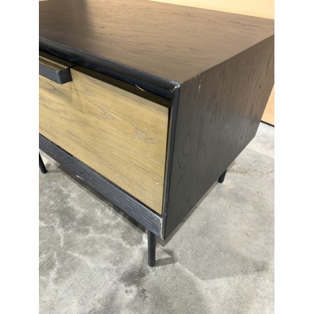 SECONDE MAIN- Table de chevet noire 1 tiroir marron foncé pieds métal noir
