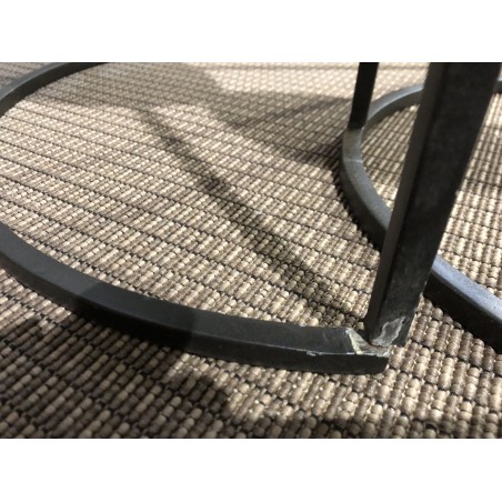 SECOND HAND - Set of 3 Round Brown Side Tables - Recycled Teak Acacia Mahogany Black Metal Legs SIXTINE