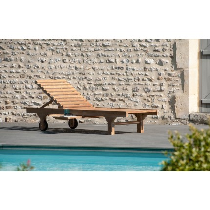 SECONDE MAIN - Bain de soleil avec roulettes en bois Teck