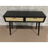 SECONDE MAIN - Console noire bois 2 tiroirs cannage