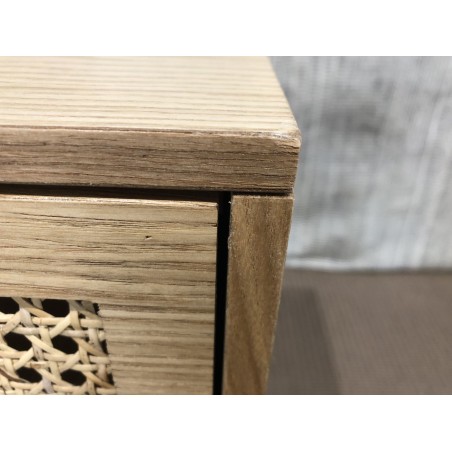 SECOND HAND - RODRIGO - Natural-colored bedside table with 1 drawer and cane detailing