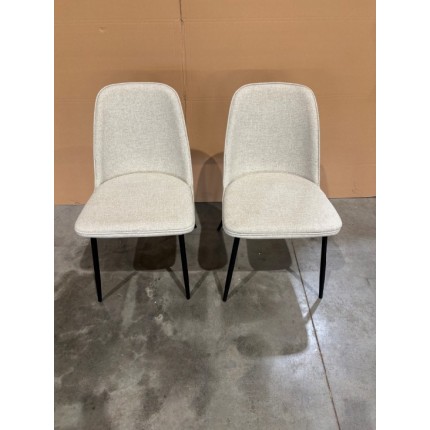 SECONDE MAIN - Lot de 2 chaises tissu écru dossier droit pieds acier noir
