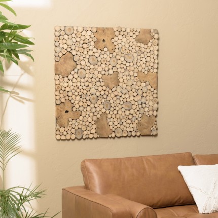 Décoration murale carrée 100x100cm mosaïques en teck - modèle 1 | seconde main
