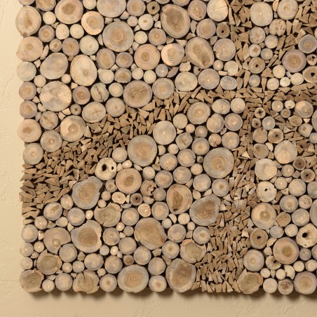 Décoration murale carrée 100x100cm mosaïques en teck - modèle 3 | SECONDE VIE