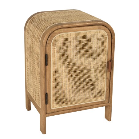 Rounded bedside table in mindi wood and rattan | Amy Collection