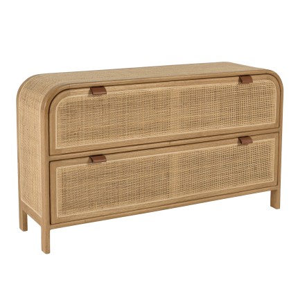 Rounded chest of drawers in wood and natural rattan - 2 drawers | Amy Collection