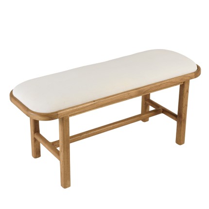 Bench with white cushion in wood and rattan | Amy Collection