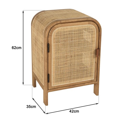 Rounded bedside table in mindi wood and rattan | Amy Collection