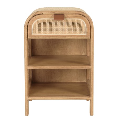 Rounded wooden and rattan bedside table with 1 door | Amy Collection