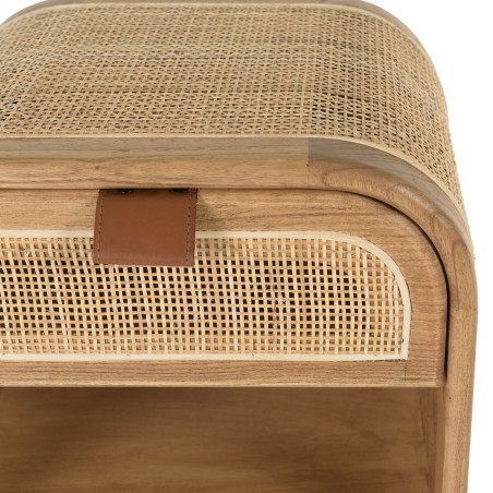 Rounded wooden and rattan bedside table with 1 door | Amy Collection