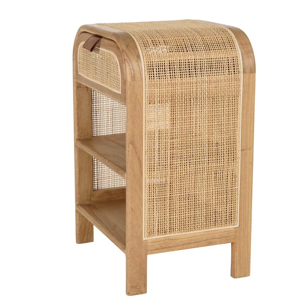 Rounded wooden and rattan bedside table with 1 door | Amy Collection
