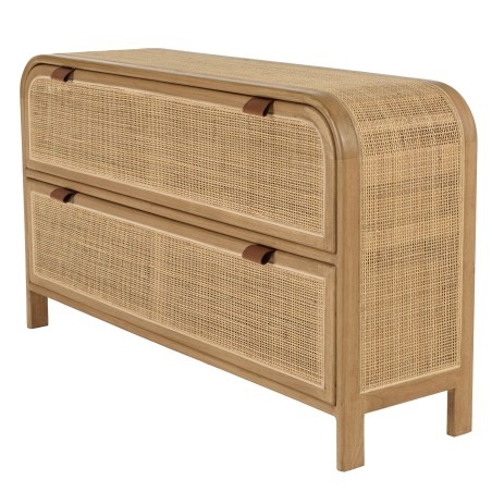 Rounded chest of drawers in wood and natural rattan - 2 drawers | Amy Collection