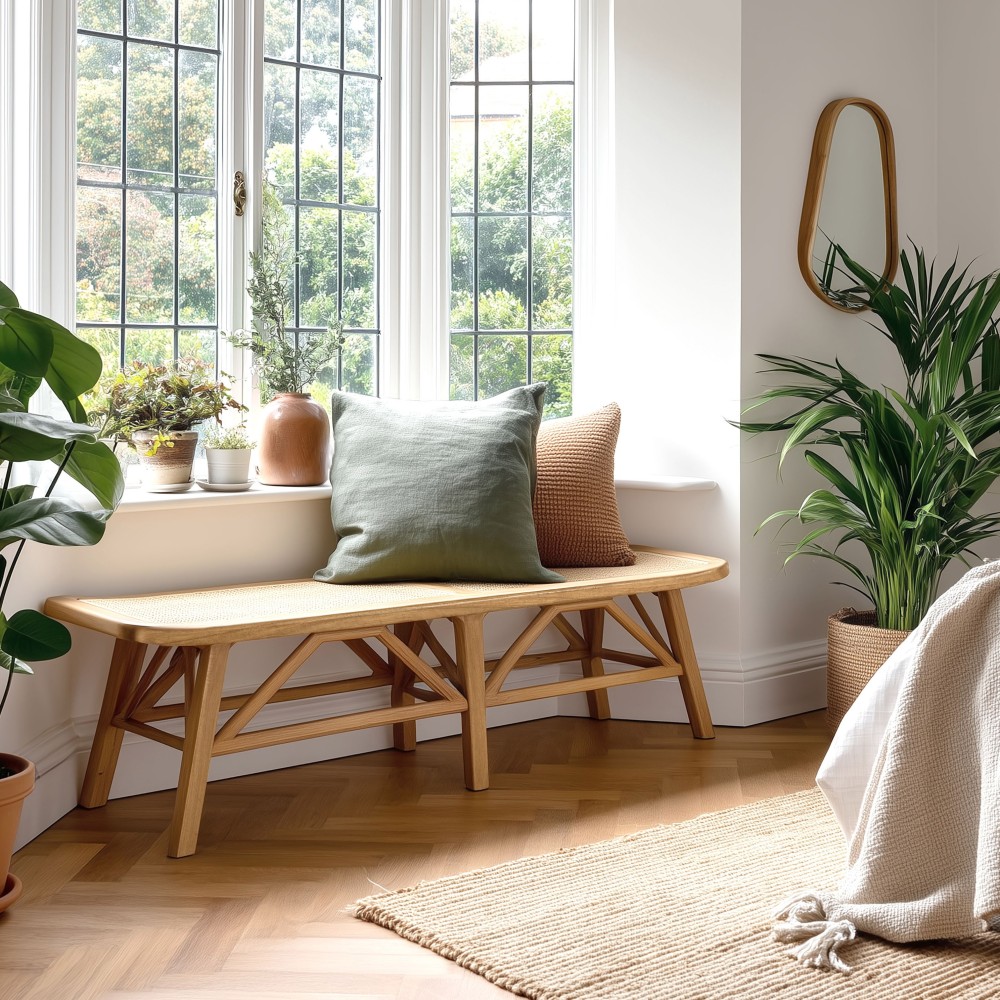 Banc 2 places en bois et rotin | Collection Amy Banc 2 places en bois et rotin | Collection Amy