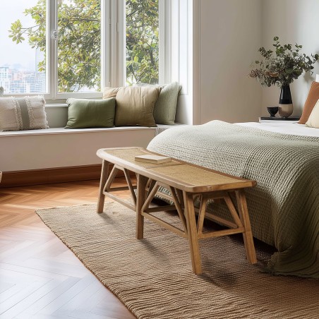 Banc 2 places en bois et rotin | Collection Amy