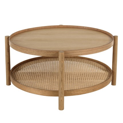 Table basse en bois 80.5cm avec tablette en rotin | Collection Amy