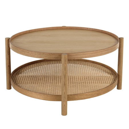Table basse en bois 80.5cm avec tablette en rotin | Collection Amy