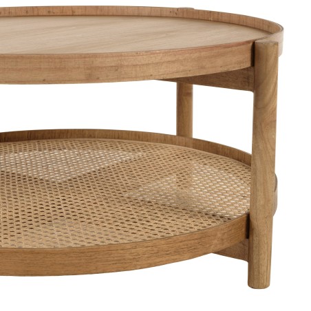 Table basse en bois 80.5cm avec tablette en rotin | Collection Amy