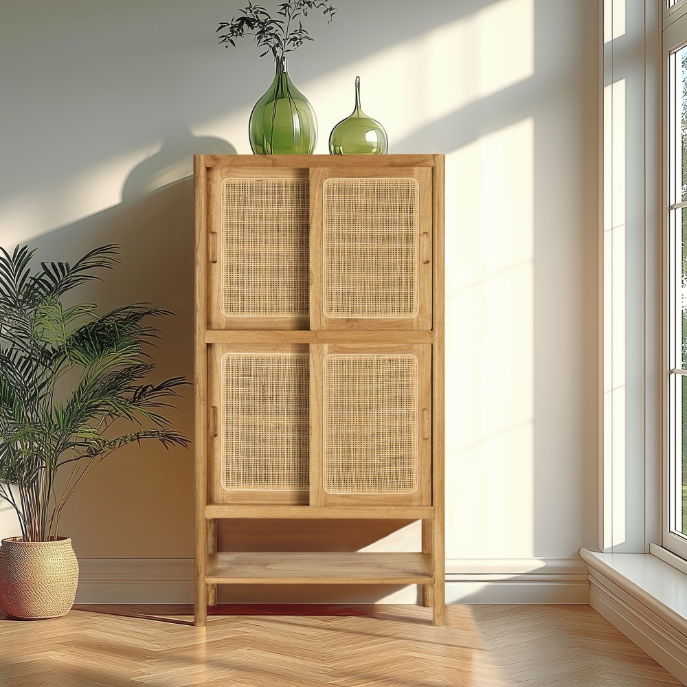 Dish cabinet with 2 shelves / 2 doors - Mindi / Rattan | Amy Collection Dish cabinet with 2 shelves / 2 doors - Mindi / Rattan | Amy Collection