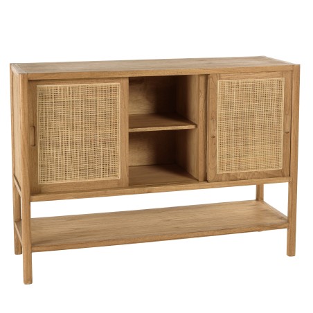2-shelf, 3-door sideboard in mindi wood and natural rattan | Amy Collection